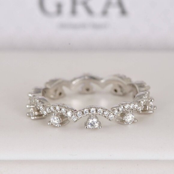 Certified Moissanite Ring Diamond Crown Eternity Band Ring - Picture 2 of 4